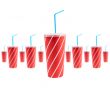 Many soda drinks with blue straw