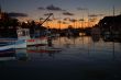 Color fish boat at night