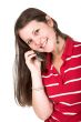 beautiful girl in red on the phone