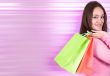 beautiful girl shopping in pink