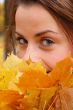 girl and yellow leaves