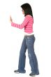 casual girl pushing something aside