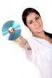 young woman holding a cd rom