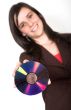 beautiful girl holding a cd rom