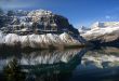 Bow Lake and striated mountain