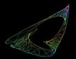 Swirling triangular colourful shape