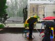under strong rain