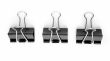 Three black metal clips
