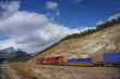 Freight train hauling up the Rocky Mountains