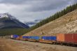 Freight train hauling up the Rocky Mountains