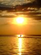 Silhouette of a kitesurf on a gulf on a sunset