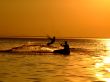 Silhouette of a two kitesurf on a gulf