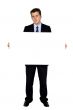 business man holding banner