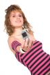 casual girl showing mobile phone