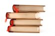Books with bookmarks on white background