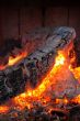Fireplace - burning wood log and ember