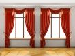 Interior with two big windows and red elegant portiere