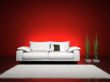 Fashionable interior with red wall 3D rendering