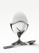 egg on metallic stand on white background 3D rendering 2