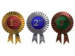 Set of gold, silver and bronze medals on white background