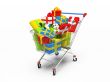 Varicoloured gift boxes in shop pushcart 3D rendering