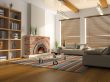Interior of drawing-room with fireplace 3D rendering