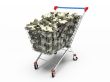 Shop pushcart with dollars 3D rendering