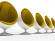 Five yellow chairs isolated on white background