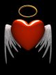 Red heart-angel with wings isolated on black background