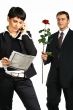 man tries to present it a flower