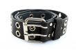 Black studded leather belt with metal buckle