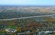 Aerial view of town near river