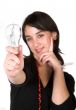 casual girl with lightbulb