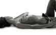 monochrome topless girl in jeans on the floor