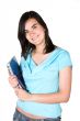 beautiful student in cyan