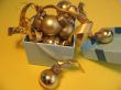 Blue gift box with golden balls