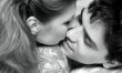 monochrome picture of sweet couple in bed