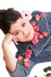 Beautiful woman with pink flowers