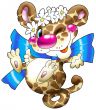 The cheerful leopard with a dark blue bow.