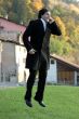 Happy jumping businessman