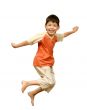 Boy jumps on white background.