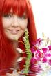 lovely redhead with orchid in water