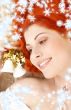redhead girl with christmas bells and snowflakes