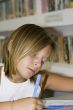 Girl in school library