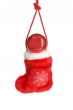 Red christmas sock on cord with red ball
