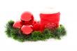 Christmas sock with red balls and fir decoration