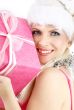 santa helper girl with pink gift box