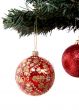 christmas balls hanging on tree branch