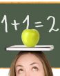female student over a blackboard
