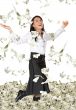 business woman with lots of money